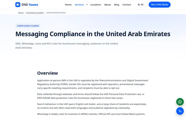 Compliance guide for business messaging in the United Arab Emirates on dndteams.com